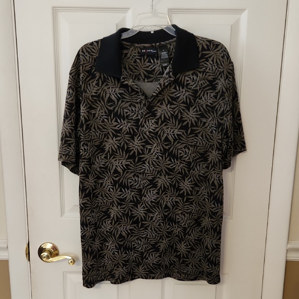 Vintage Axcess Men's Black and Tan Tropical Polo Shirt EUC Size M